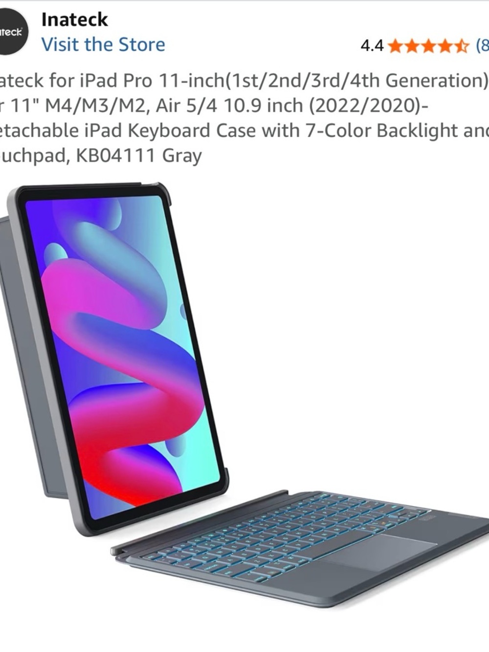 Gray Detachable Tablet Keyboard Case with Backlit Keys